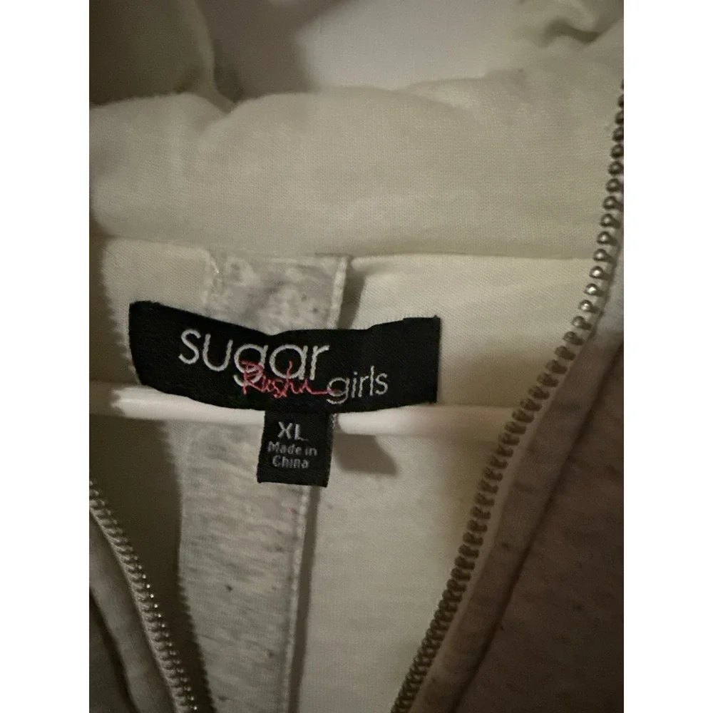 Sugar Rush Girls Heather Gray Quilted Puffer Vest Hooded‎ Fleece Lined XL Kids